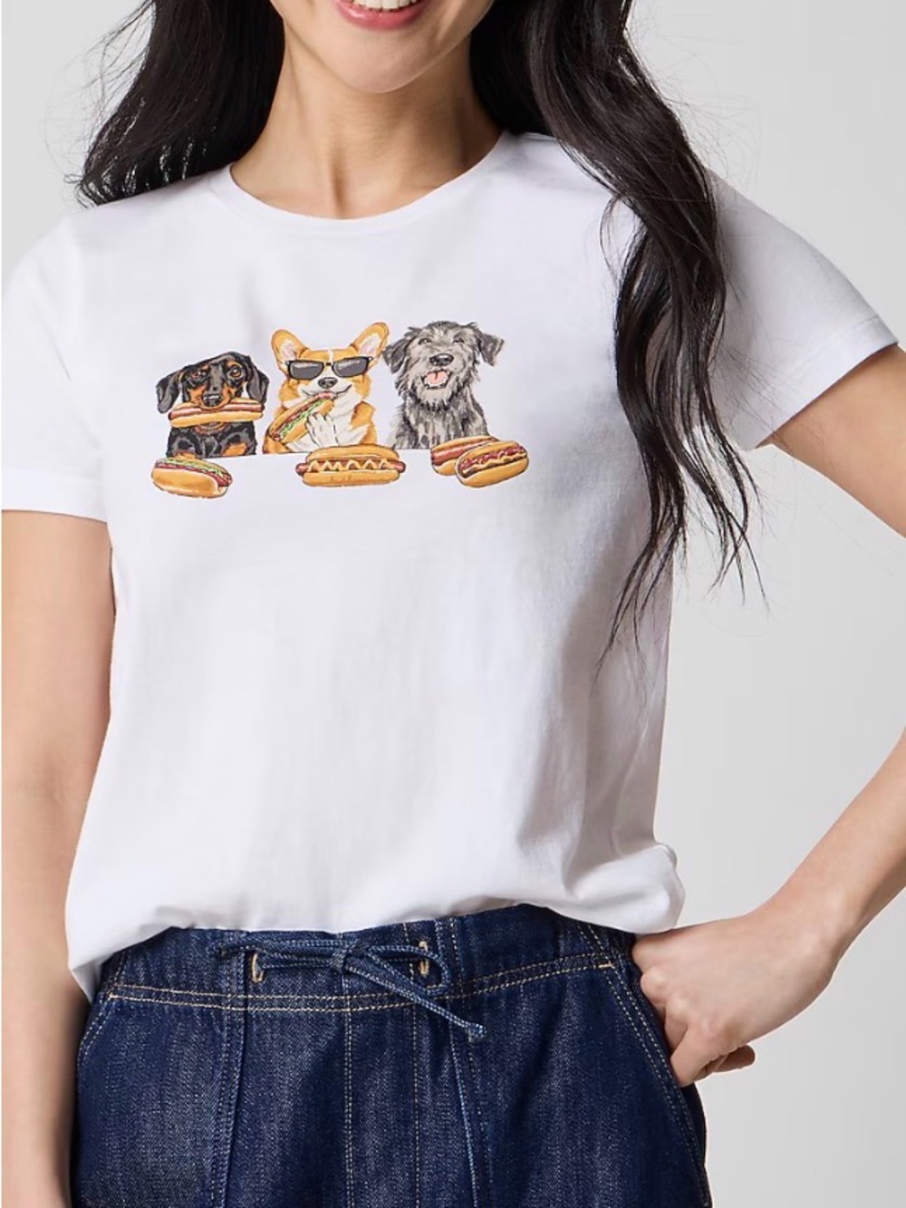 J. Crew White Dog Graphic Tee with Hot Dog Motif